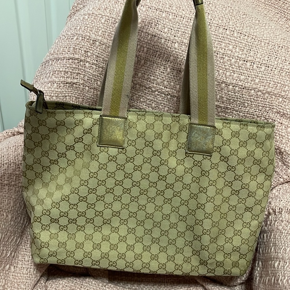 Authentic Gucci Monogram Web Large Tote Bronze Lu… - image 4